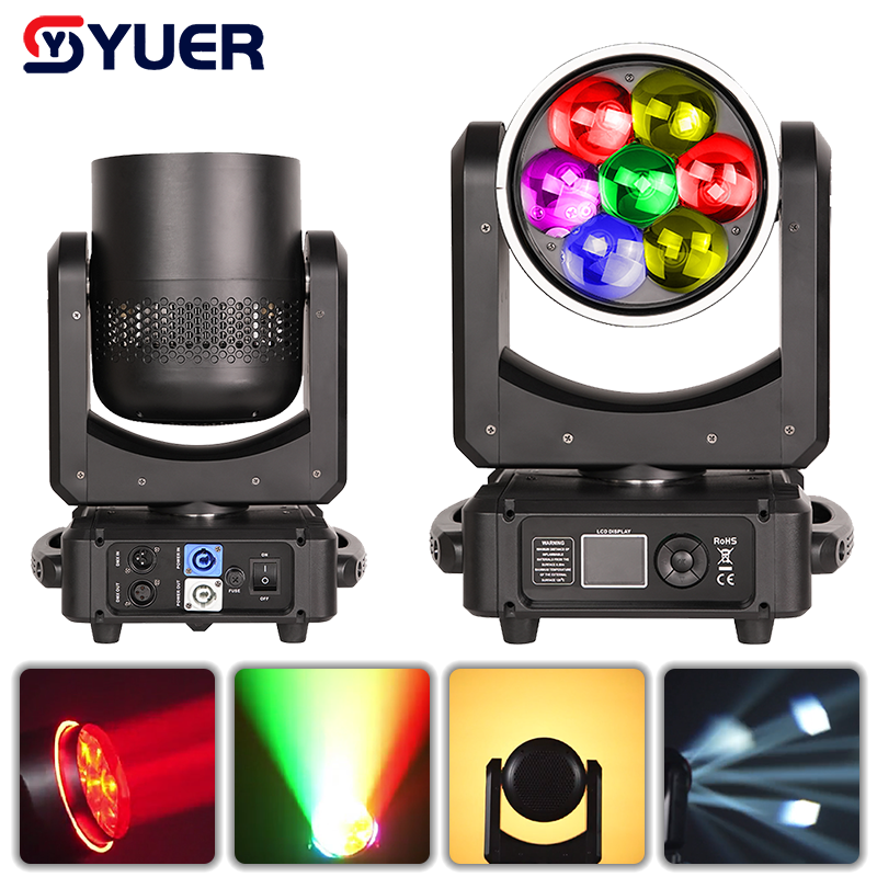 YUER™ Mini 7X60W RGBW 4IN1 LED Bee Eye Moving Head Light Beam Wash Zoom Circle Control Effect RDM DMX512 For DJ Disco Stage Wedding Party Bar