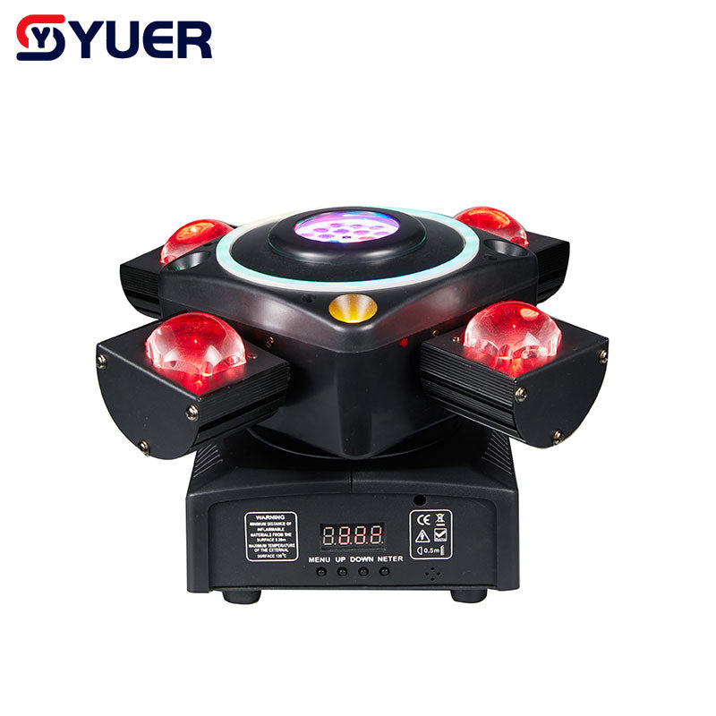 YUER™️ NEW LED 4X10W RGBW 4 Moving Head Beam Light DMX512 Controlled With Ring RG Laser Strobe Effect Disco Music Dance Bar Party Light