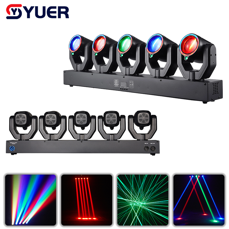 YUER™️Mini 5X30W Moving Head Light With LED Ring 5X100mw Green Lasers Effect DMX512 For DJ Disco Party Stage Effect Lighting Night Club Bar Light