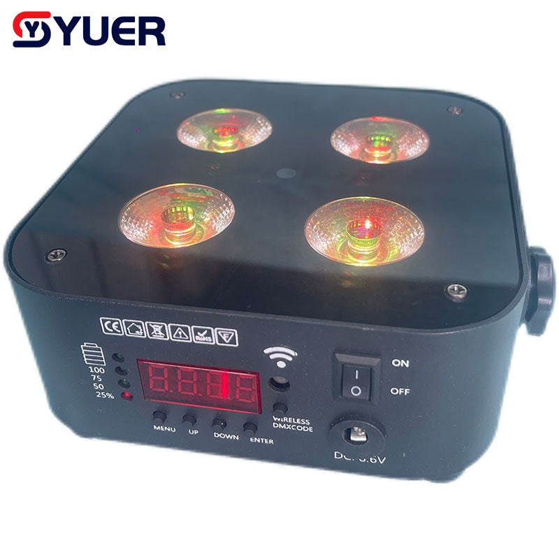 YUER™️ Battery LED Par Light 4X15W RGBWA UV 6IN1 DMX512 Control DJ Party Disco Wedding KTV Battery Stage Light