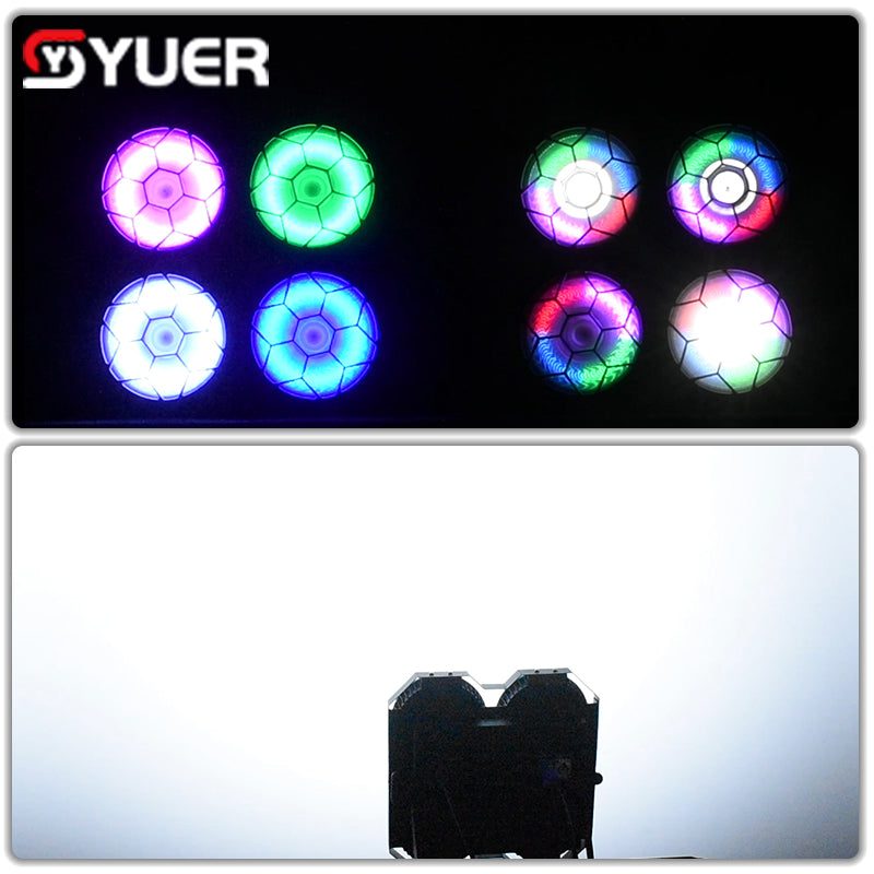 YUER™️ NEW  4 eyes 4X50W Cool Warm White  COB + RGB Flood Blinder Lights DJ Audience Stage Lighting Effect Disco Bar Wedding Party