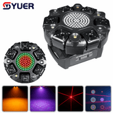 YUER™ 6x500mw R Laser 91 magic Strobe Battle Shadow Six Arm Laser Moving Head Effect Light With Iridescent Light Strips White/Gold Strobe RG Laser Wash Effect DMX512 Sound Control For DJ Disco Bar KTV