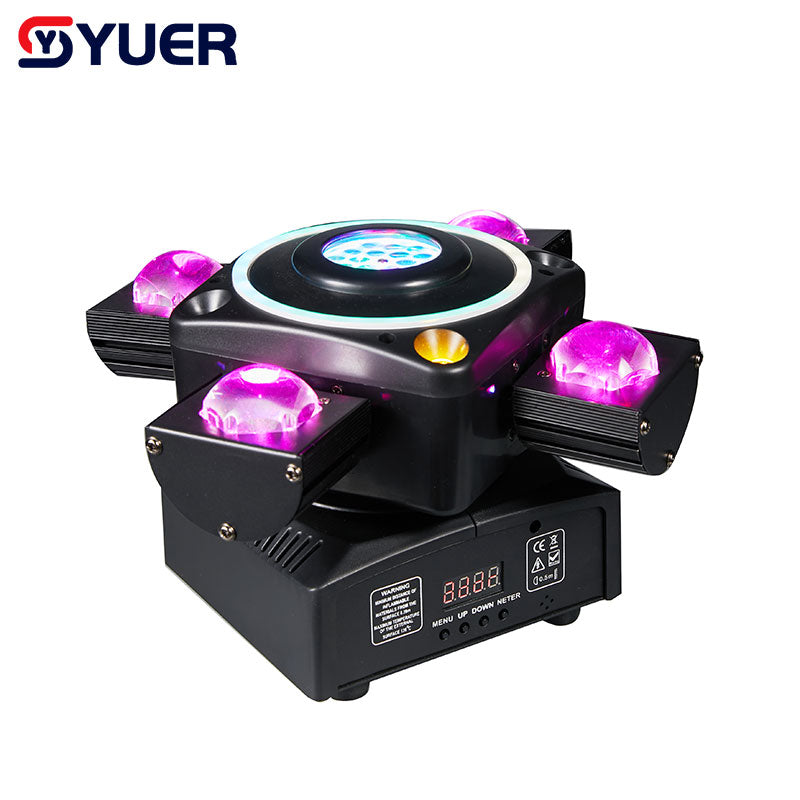 YUER™️ NEW LED 4X10W RGBW 4 Moving Head Beam Light DMX512 Controlled With Ring RG Laser Strobe Effect Disco Music Dance Bar Party Light