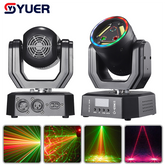 Mini Laser YUER™️LED 30 mV Rouge + 100 mV Vert + Lumière Stroboscopique 3 x 10 W à Tête Mobile avec Anneau DMX512 pour DJ, Discothèque, Scène, Fête, Mariage, Piste de Danse