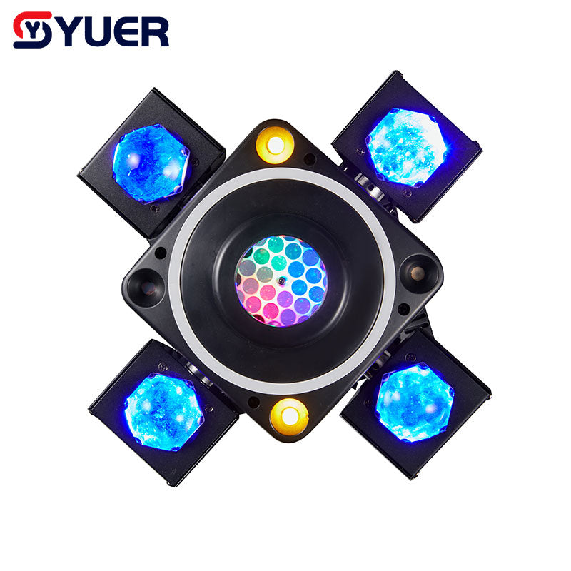 YUER™️ NEW LED 4X10W RGBW 4 Moving Head Beam Light DMX512 Controlled With Ring RG Laser Strobe Effect Disco Music Dance Bar Party Light