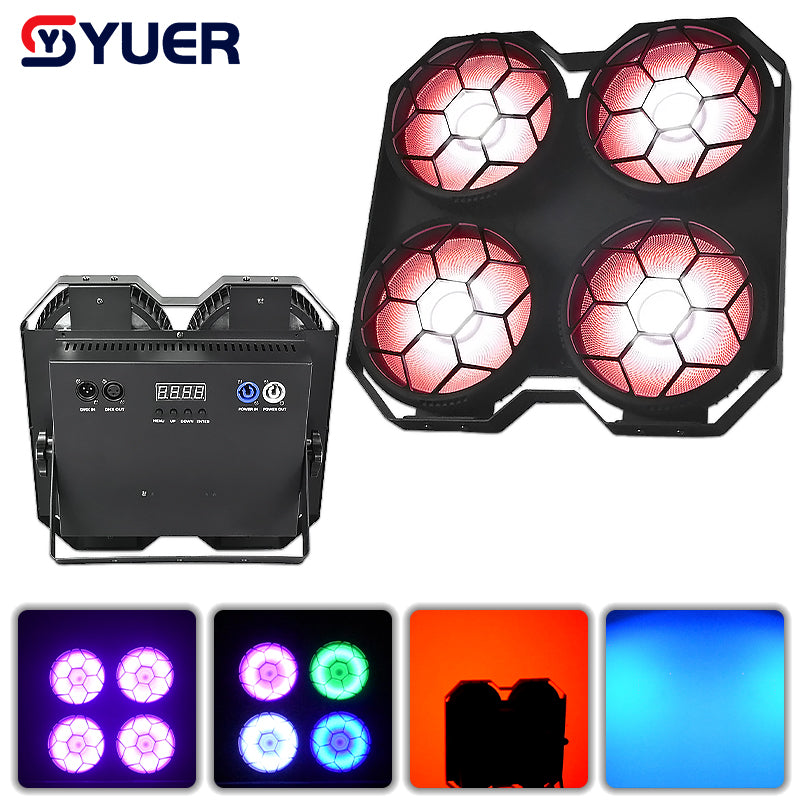 YUER™️ NEW  4 eyes 4X50W Cool Warm White  COB + RGB Flood Blinder Lights DJ Audience Stage Lighting Effect Disco Bar Wedding Party