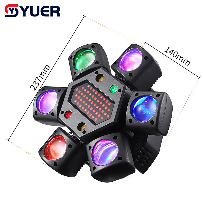 YUER™️12X3W Beam LED+3X3W Spot LED RGBW 4IN1 6 Head Moving Head Light With RG Laser +Strobe Effect Remote Control DMX Stage Lighting for Disco Music Bar Party
