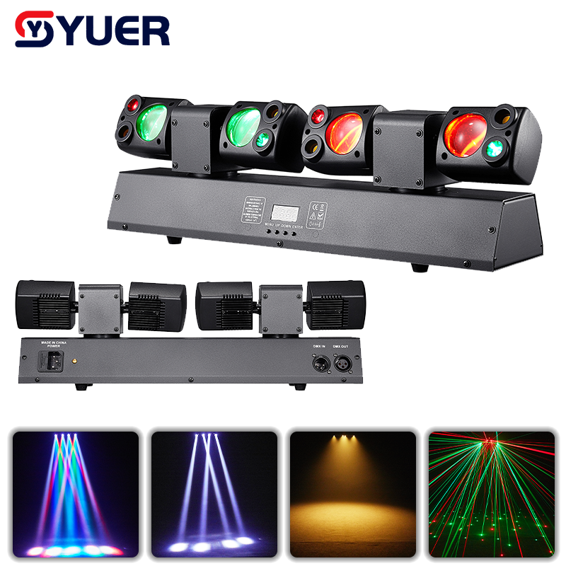 YUER™ 4x5W COB Warm White +2 Red 2 Green Laser Moving Head Light With Strobe Laser Effect DMX512 For DJ Disco Wedding Event Party Bar Club