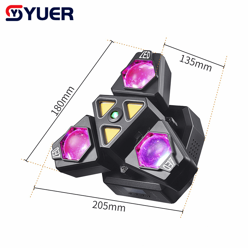 YUER™ 3x3W Red +3x3W Green +3x3W Blue +3x3W White +3x10W Golden Strobe +Green Laser Dynamic 3-Arm Light Beam Laser Strobe Effect DMX512 For DJ Disco Party Bar Club Wedding Stage Lighting