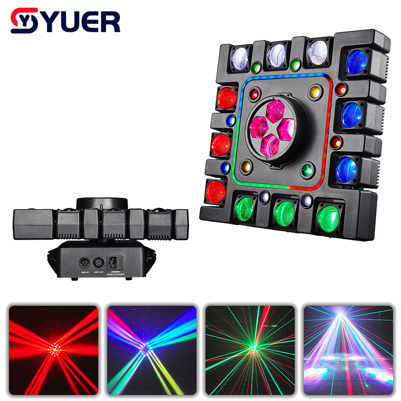 YUER™ 12x10W RGBW 4in1 Beam + 4x10W RGBW Bee Eye + Red Green Laser Moving Head Light Beam Strobe Effect DMX512 For DJ Disco Party Bar Club Wedding Stage Lighting