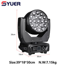YUER™️ 19X15W RGBW 4IN1 Focusing Moving Head Wash Light For Disco Beam Lights DJ Party Stage Lighting Commercial Lights