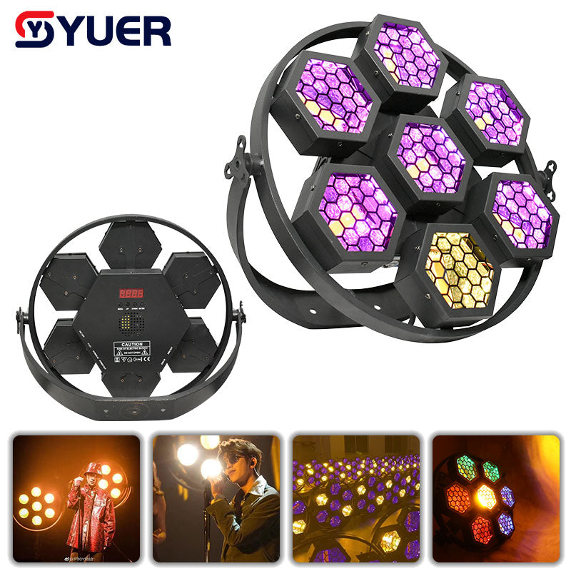 YUER™️ 7x50W Luz de flash retro estroboscópica RGB Efecto de lavado Control de sonido DMX para fiesta Disco Club Luz Equipo de DJ Iluminación de efectos de escenario