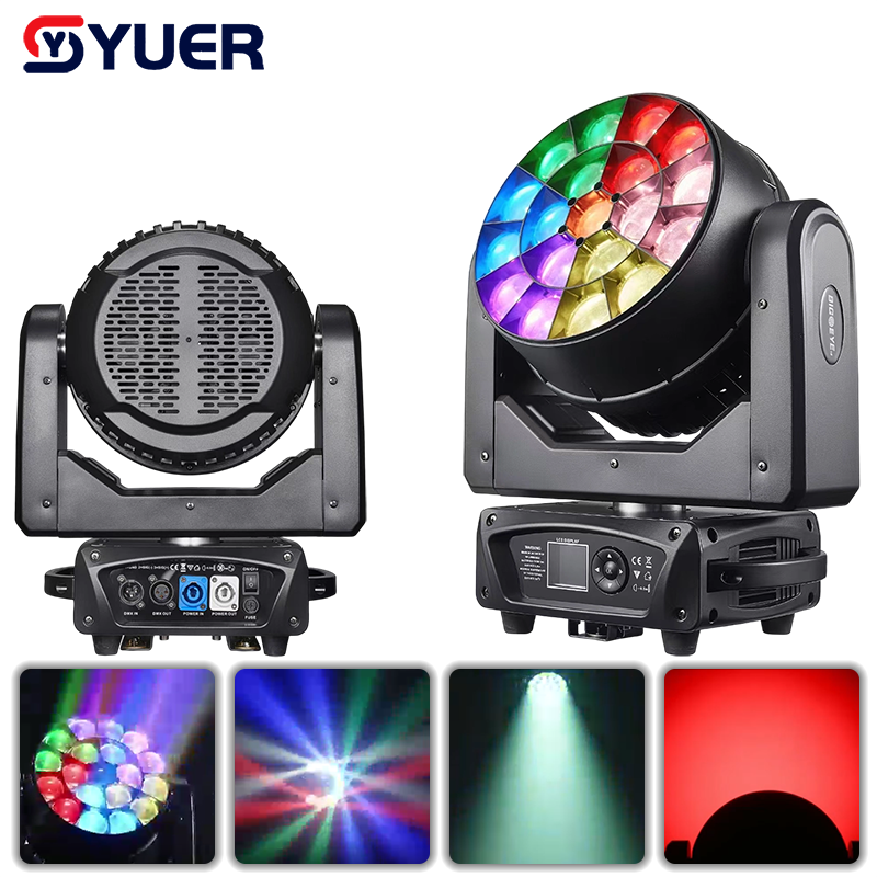YUER™️ LED 19X15W RGBW 4-EN-1 Lyre mobile "Bee Eye" avec focus électronique DMX512 pour DJ, effet de lumière de scène DMX, discothèque