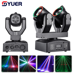 YUER™️ NOUVEAU Lyre à double tête 6X10W RGBW 4en1 avec anneau LED 2 lasers rouges 50mw + 2 lasers verts 50mw Effet DMX512 pour DJ Discothèque Fête Éclairage Scène Effet Veilleuse Club Bar
