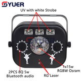 YUER™️ Multifunction Strobe LED RGBW UV Laser Beam Christmas Wedding Party Bluetooth Audio Effect Stage Lighting Dj Disco Remote DMX