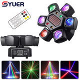 YUER™️12X3W Beam LED+3X3W Spot LED RGBW 4IN1 6 Head Moving Head Light With RG Laser +Strobe Effect Remote Control DMX Stage Lighting for Disco Music Bar Party