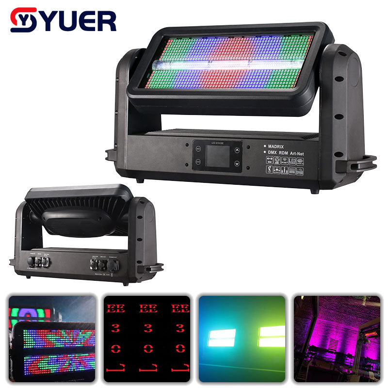 Foco estroboscópico YUER™️ Ip65 a prueba de agua con cabeza móvil, control de punto RGB 3 en 1, luz estroboscópica LED de efecto de escenario, DMX inalámbrico, proyector de inundación para DJ y discoteca