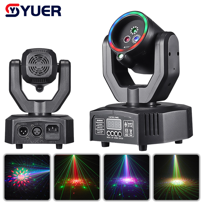 YUER™️ Mini Moving Head Laser Light With LED Ring 1X50mw Red+1X50mw Green+1X50mw Blue DMX512 For DJ Disco Party Stage Effect Lighting Night Club Bar Light