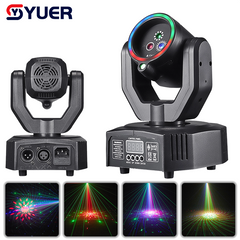 YUER™️ Mini Moving Head Laser Light With LED Ring 1X50mw Red+1X50mw Green+1X50mw Blue DMX512 For DJ Disco Party Stage Effect Lighting Night Club Bar Light