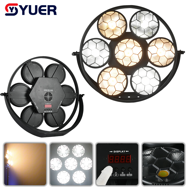 YUER™️ 7X50W CW WW COB Round Blinder Light Strobe Wash Effect DMX512 For Dj Dmx Stage Light Effect Light Disco Dj Bar