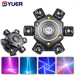 YUER™️ LED 6X10W RGBW 4EN1 Luz de cabeza móvil de 6 cabezales con láser RG y luz estroboscópica DMX512 para escenarios, luz de haz giratoria para fiestas en discotecas o bares