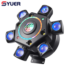 YUER™️ LED 6X10W RGBW 4EN1 Luz de cabeza móvil de 6 cabezales con láser RG y luz estroboscópica DMX512 para escenarios, luz de haz giratoria para fiestas en discotecas o bares