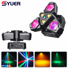 YUER™ 3x3W Red +3x3W Green +3x3W Blue +3x3W White +3x10W Golden Strobe +Green Laser Dynamic 3-Arm Light Beam Laser Strobe Effect DMX512 For DJ Disco Party Bar Club Wedding Stage Lighting