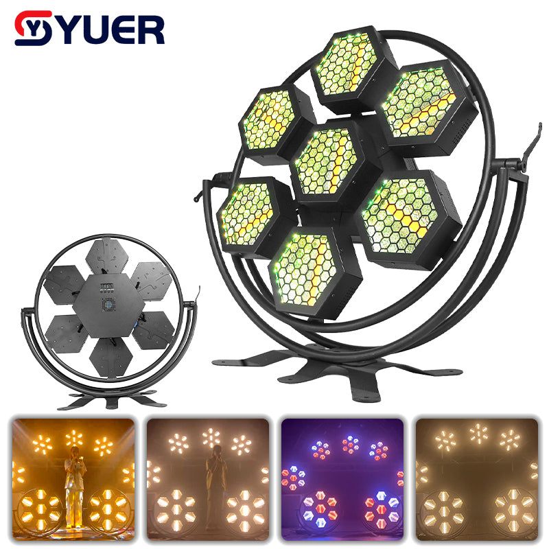 YUER™️ New Stage Light 7X100W LED Pixel Retro Light Background Light dj Nightclub bar Light 7pcs 100W warm white COB LED + 168pcs 0.3W RGB 3IN1 5050 LED