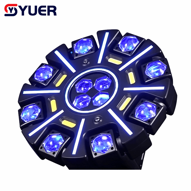 YUER™ 12x10W RGBW LED Bee Eye 8 Arm Little Diamond Moving Head Light RG Laser 9 RGB Light Strips With Wash Effect DMX512 For DJ Disco Party Bar Club Wedding Stage Lighting