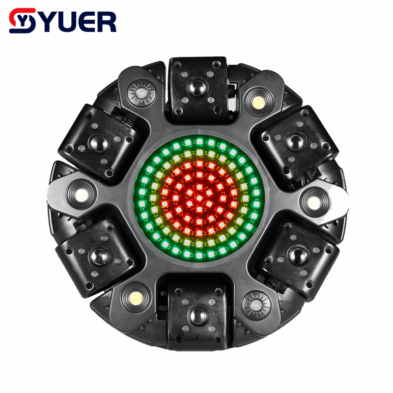 YUER™ 6x500mw R Laser 91 magic Strobe Battle Shadow Six Arm Laser Moving Head Effect Light With Iridescent Light Strips White/Gold Strobe RG Laser Wash Effect DMX512 Sound Control For DJ Disco Bar KTV