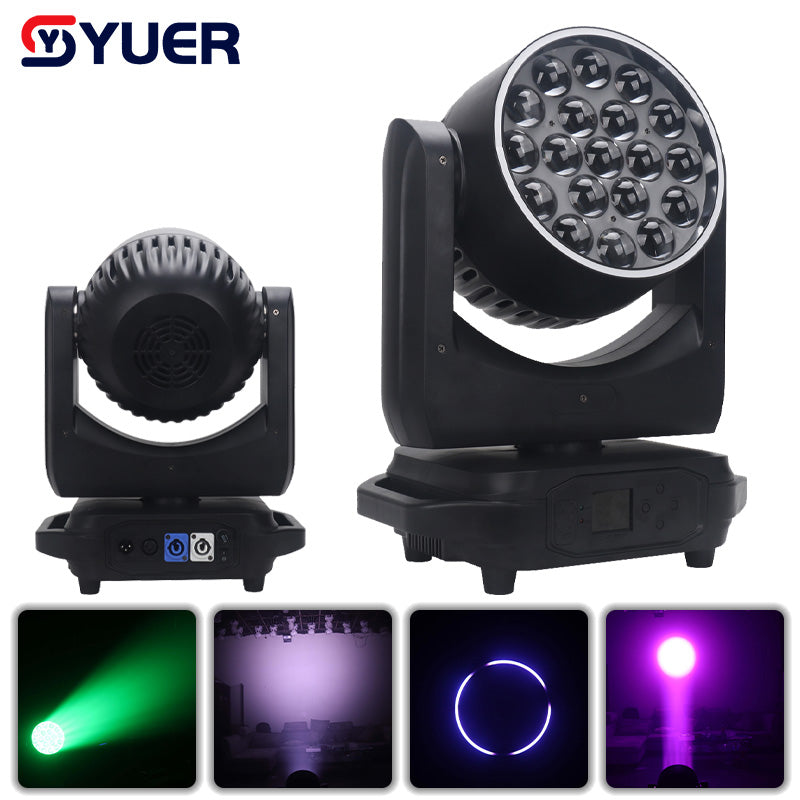 YUER™️ LED 19x15W RGBW 4IN1 Wash Moving Head Zoom Light With LED Aperture For DJ Bar Stage KTV Nightclub