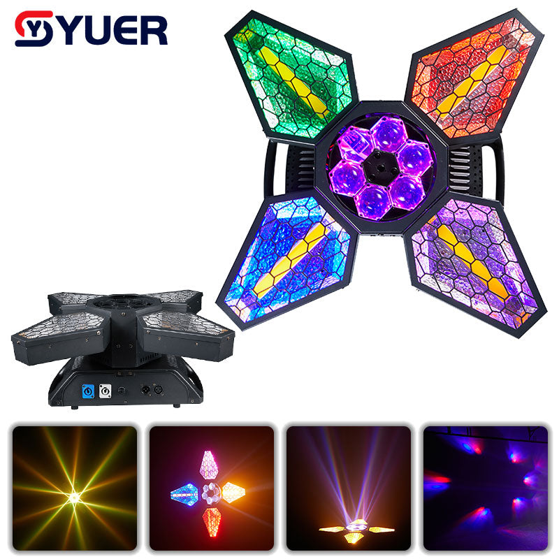 Foco móvil LED YUER 300W Retro Bee Eye 4 en 1, efecto de fondo mixto colorido, control DMX y por sonido para DJ, fiestas y espectáculos de discoteca