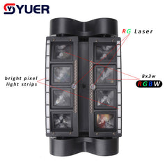 YUER™️ LED 8x6w RGBW con haz láser RG, tira de píxeles, araña con cabezal móvil DMX512, DJ, fiesta disco, club nocturno, baile, boda, iluminación de escenario 