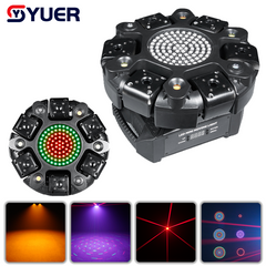 Laser 6x500mw YUER™ R 91 Effet stroboscopique magique Laser Shadow Battle Six bras Lumière à tête mobile avec bandes lumineuses irisées Stroboscope blanc/or Laser RG Effet Wash DMX512 Contrôle sonore Pour DJ Disco Bar KTV
