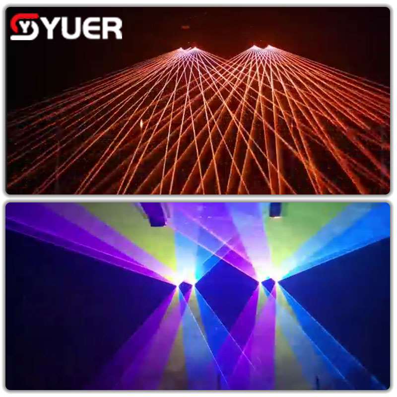 YUER™️ New Double Side 4x2w RGB Laser 20Kpps Scanner Beam Projector With Strobe Moving Head DMX Wedding Party Stage Lighting Bar Lamp