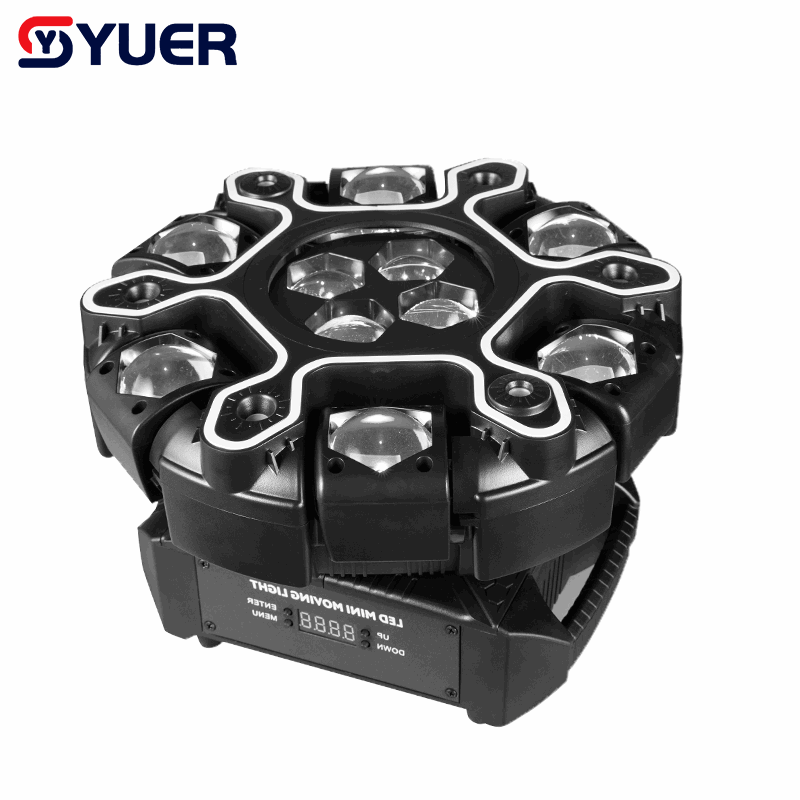 YUER™ 10x10w RGBW Beam 6-Arm Super Bee Eye Donkey Kong Moving Head Effect Light With Iridescent Light Strips White/Gold Strobe RG Laser Effect DMX512 Sound Control For DJ Disco Bar KTV