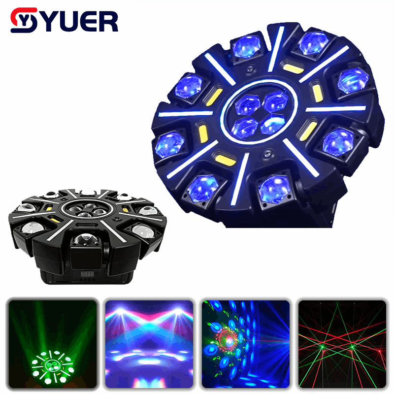 YUER™ 12x10W RGBW LED Bee Eye 8 Arm Little Diamond Moving Head Light RG Laser 9 RGB Light Strips With Wash Effect DMX512 For DJ Disco Party Bar Club Wedding Stage Lighting
