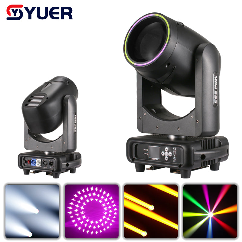 YUER™️ Nueva Mini Luz de Cabeza Móvil Beam Spot de 295W con Anillo LED, Doble Prisma, Luz de Escenario DMX512 para DJ, Discoteca, Efecto de Boda