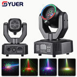 YUER™️ Mini Moving Head Laser Light With LED Ring 1X50mw Red+1X50mw Green+1X50mw Blue DMX512 For DJ Disco Party Stage Effect Lighting Night Club Bar Light