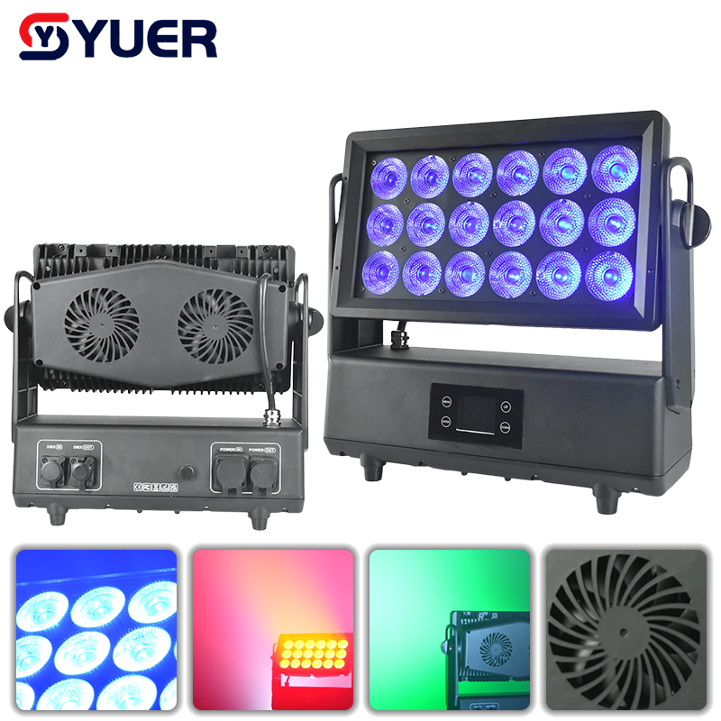 YUER™️Luz de pared impermeable IP66 18x40W RGBW 4 EN 1, control maestro-esclavo DMX512 para DJ, discoteca, bar, club, fiesta, baile, boda, espectáculo de efectos