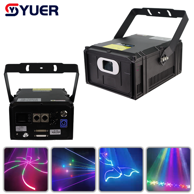 YUER™ NOUVEAU Projecteur Laser RGB 12W avec Contrôle APP Animation Faisceau Scanner Commande Vocale ILDA DMX512 Pour DJ Disco Scène Mariage Fête Bar