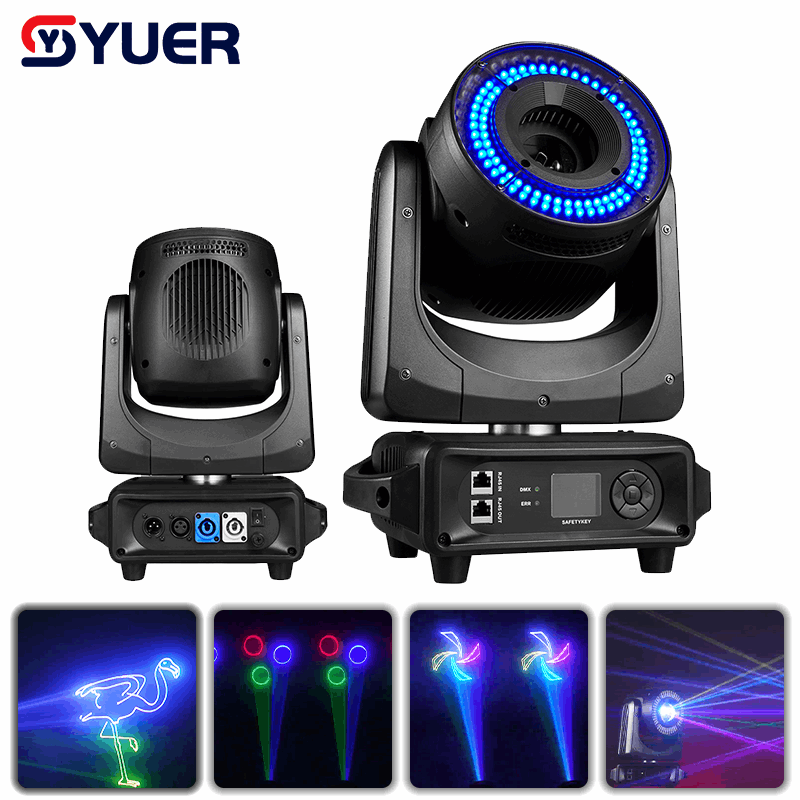 YUER™ 5W Moving Head Animation Laser Light with 96pcs 5050 RGB + 96x1W 3030 White Auxiliary Light Wash Effect DMX512 Control For DJ Disco Party Bar Club Wedding Stage Lighting