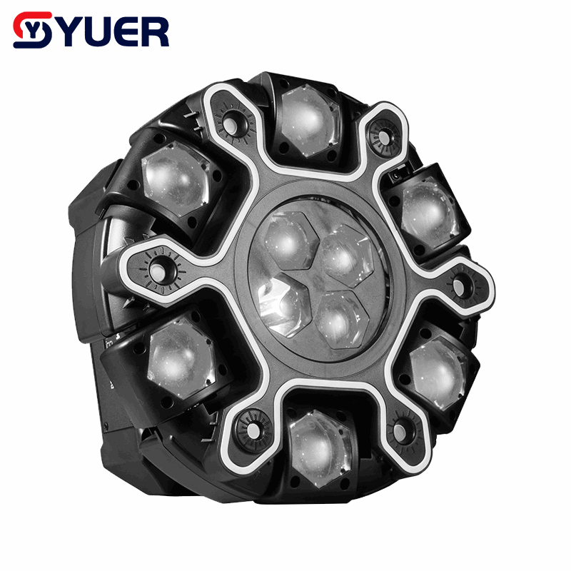 YUER™ 10x10w RGBW Beam 6-Arm Super Bee Eye Donkey Kong Moving Head Effect Light With Iridescent Light Strips White/Gold Strobe RG Laser Effect DMX512 Sound Control For DJ Disco Bar KTV