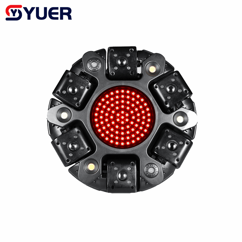 YUER™ 6x500mw R Laser 91 magic Strobe Battle Shadow Six Arm Laser Moving Head Effect Light With Iridescent Light Strips White/Gold Strobe RG Laser Wash Effect DMX512 Sound Control For DJ Disco Bar KTV