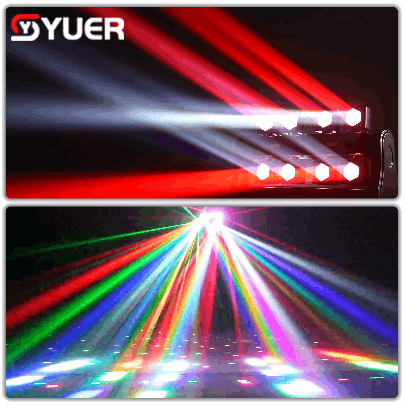 YUER™ 32x3W RGBW 4in1 +2x5w Gold Strobe +RG Laser 8 Arm Moving Head Light Beam Laser Strobe Effect DMX512 Sound Control For DJ Disco Party Bar Club Wedding Stage Effect Lighting