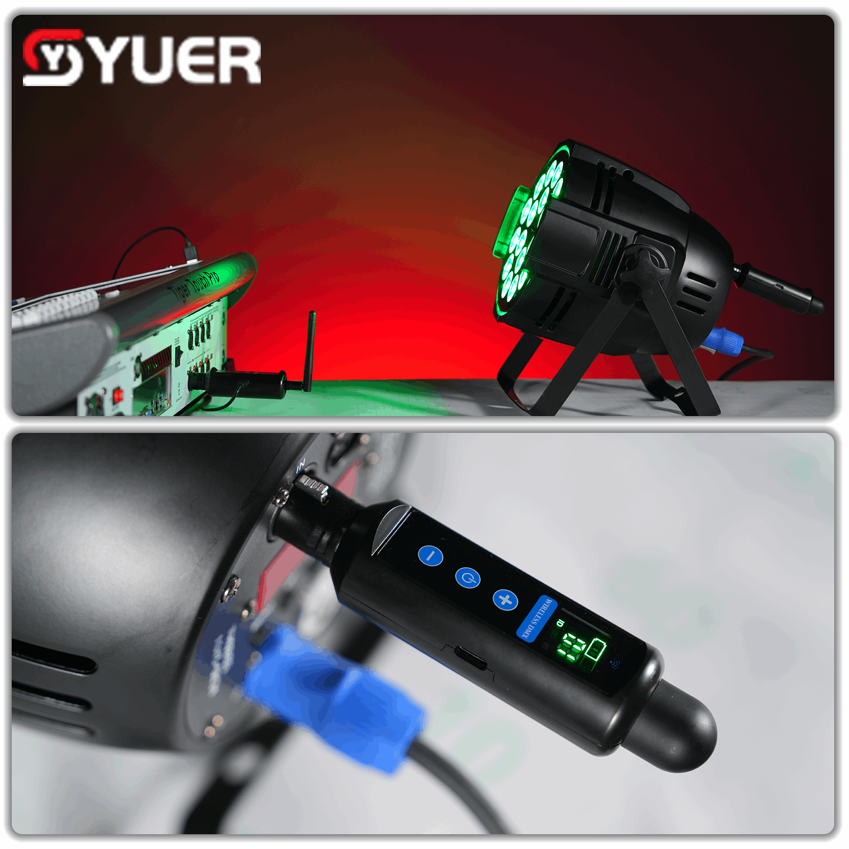 YUER™ New Super 2.4G Wireless DMX512 Transmitter Display Detachable Antenna + Super 2.4G Wireless DMX512 Receiver Battery Power Display For DJ Disco Party Bar Wedding Stage Lighting