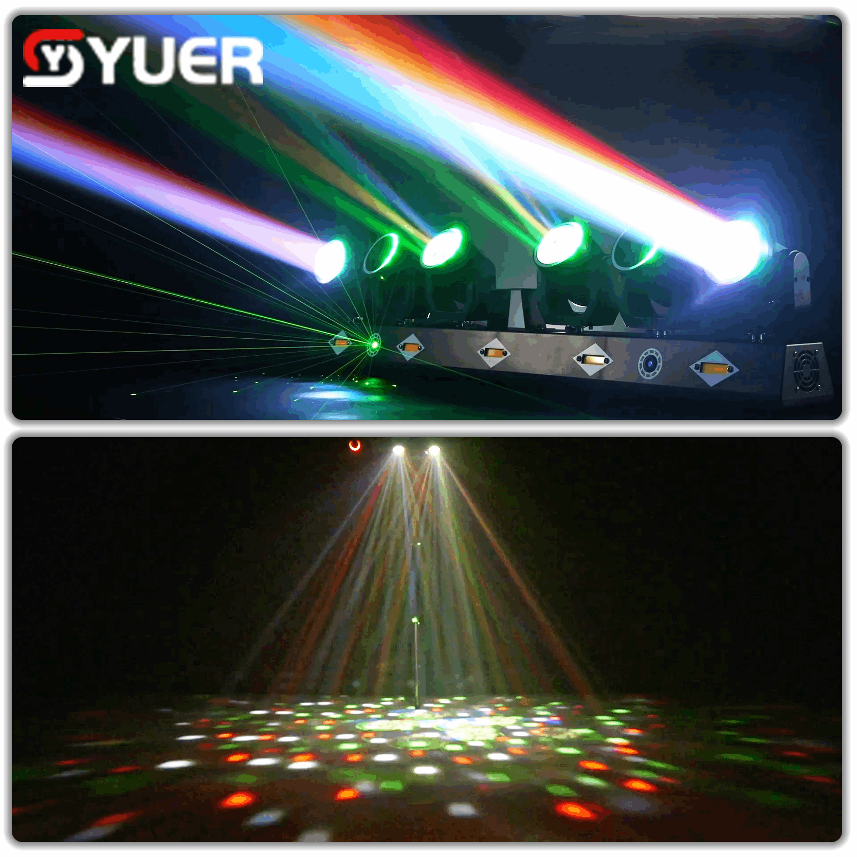 YUER™ 14x3W +12x4W RGBW +5x10W Gold Strobe Mini 6 Head Moving Head Rack Light With RG Laser Beam Bee Eye Wash 14pcs iridescent light strips Effect DMX512 For DJ Disco Party Bar Club Wedding Stage Lighting
