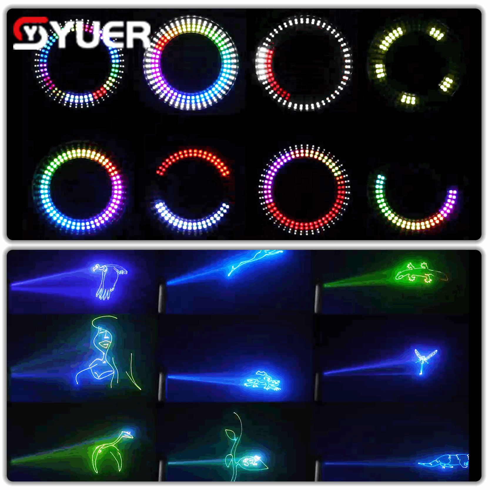 YUER™ 5W Moving Head Animation Laser Light with 96pcs 5050 RGB + 96x1W 3030 White Auxiliary Light Wash Effect DMX512 Control For DJ Disco Party Bar Club Wedding Stage Lighting