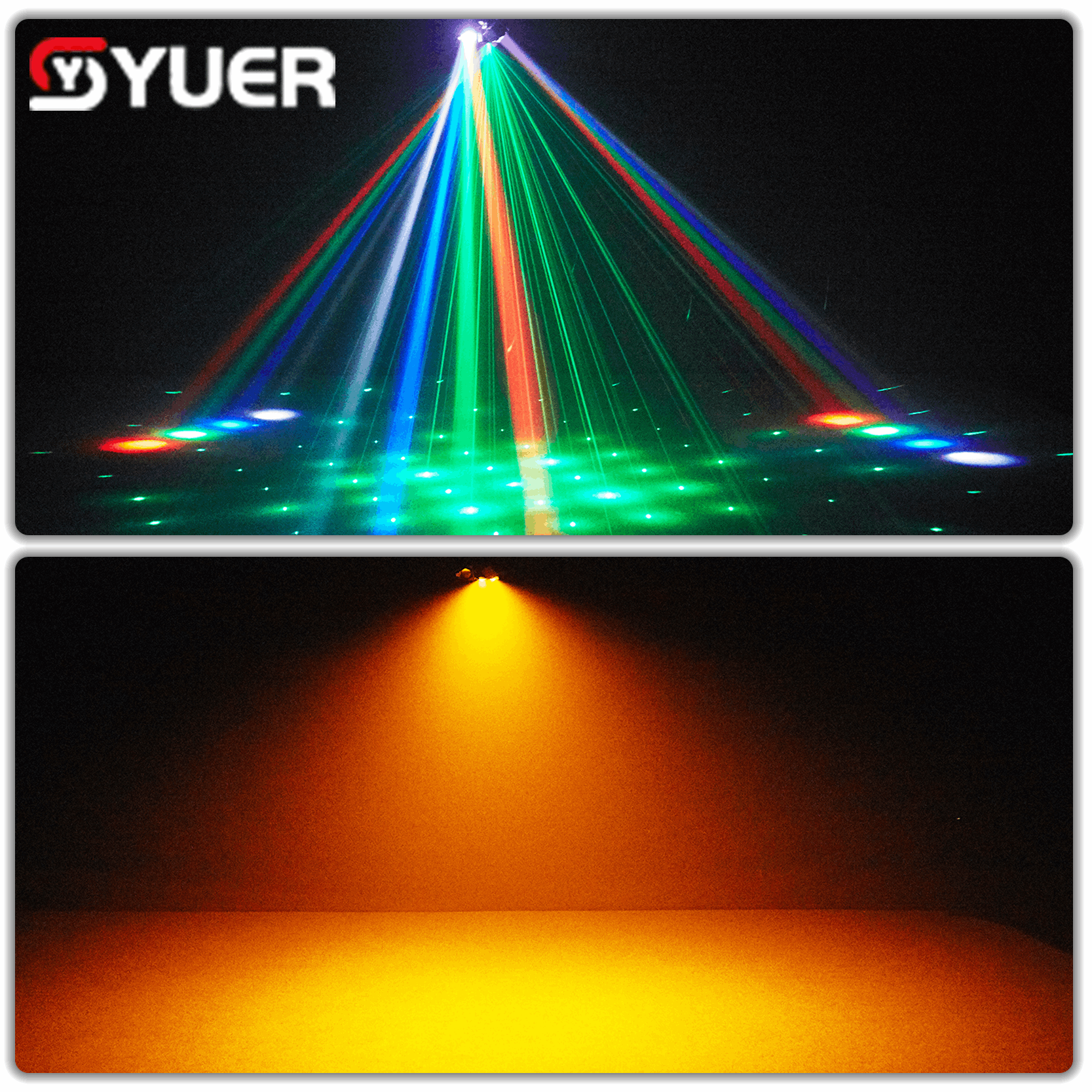 YUER™ 3x3W Red +3x3W Green +3x3W Blue +3x3W White +3x10W Golden Strobe +Green Laser Dynamic 3-Arm Light Beam Laser Strobe Effect DMX512 For DJ Disco Party Bar Club Wedding Stage Lighting