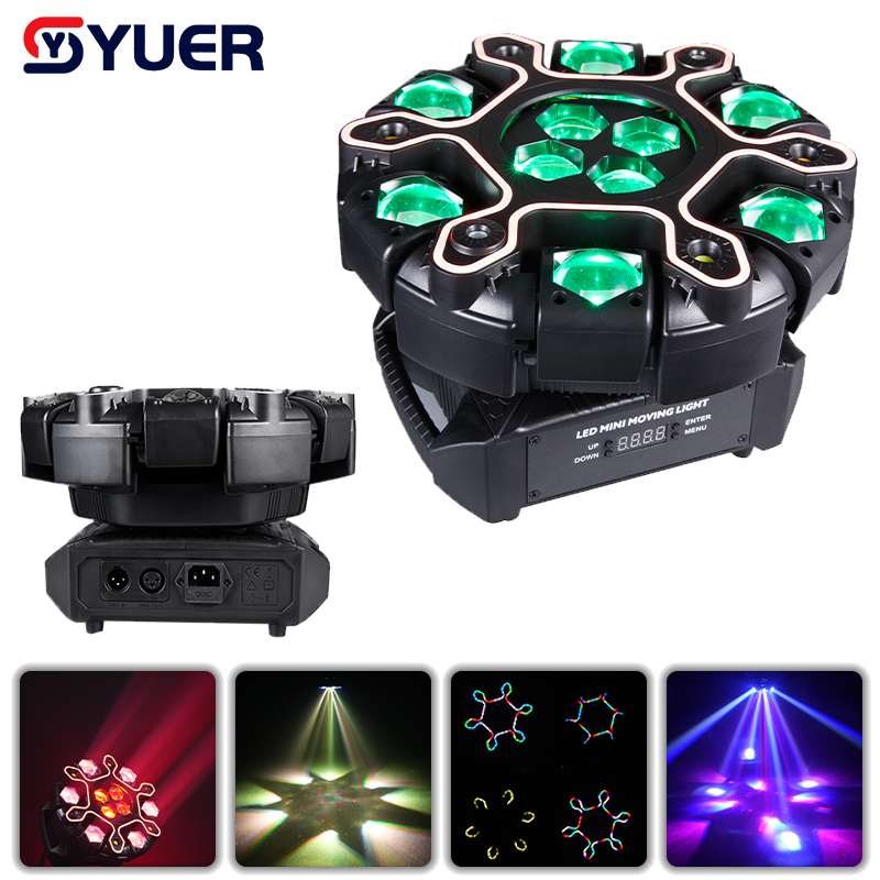 YUER™ 10x10w RGBW Haz de 6 Brazos Efecto Super Bee Eye Donkey Kong Luz de Cabeza Móvil con Tiras de Luz Iridiscentes Estroboscopio Blanco/Dorado Efecto Láser RG DMX512 Control de Sonido para DJ Discoteca Bar KTV